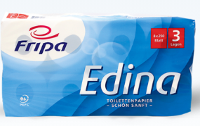 Toilettenpapier EDINA , 3-lagig mit Dekorprägung, hochweiß, Paket mit 9 x 8 Rollen