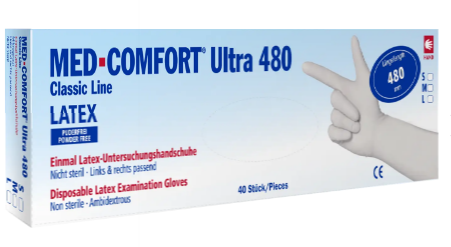 MED COMFORT ULTRA 480 Latex-Handschuhe puderfrei, weiß, Box à 40 Stück