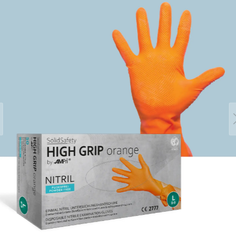 SolidSafety High Grip Einmalhandschuh ORANGE aus Nitril Gr. S bis XXL